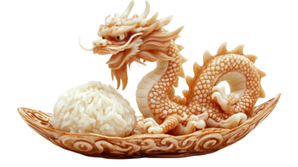 Dragon Boat Festival PNG file transparent background – Symbolic Chinese dragon coiled around a zongzi rice dumpling