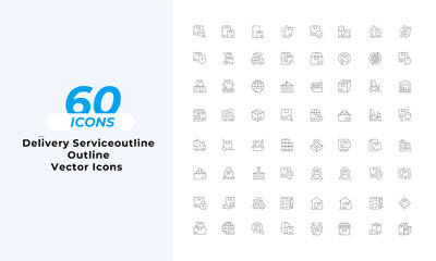 Delivery Service outline Icons Set Layout Vector Template. Vector illustration in line style of icons	
