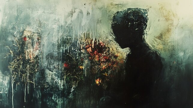 Silhouette in Bloom: A Darkly Romantic Painting
