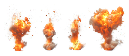 Fototapeta premium Collection of explosions with fire and smoke isolated on transparent background