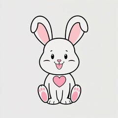 Playful bunny with a heart sitting cheerfully on a plain background