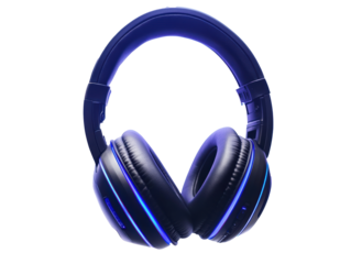 A high-tech gaming headset with LED lighting, sharp details, isolated on a pure white background, studio photography.