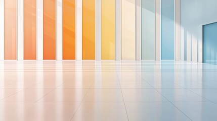 Modern minimalist blue room with white floor, a colorful, bright, and clean interior design