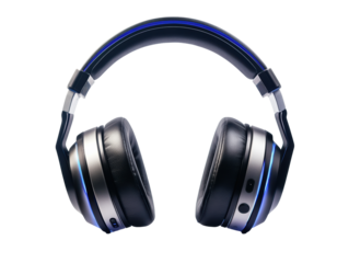 A high-tech gaming headset with LED lighting, sharp details, isolated on a pure white background, studio photography.