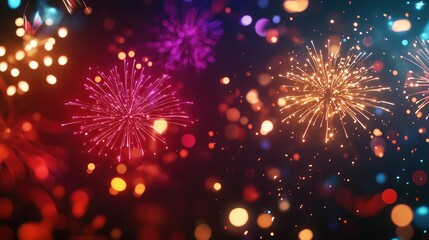 Fototapeta premium Colorful fireworks display with vibrant lights and sparkling explosions at night