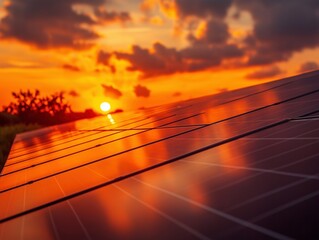 Sustainable Sunset: Solar Panels Illuminating Renewable Energy & Ecological Innovation in Rural Landscapes