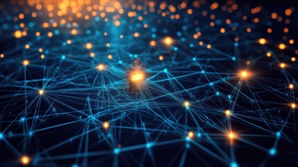 Abstract network with glowing connections and bright nodes in digital space