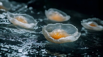 Unique jellyfish floating on shimmering water surface