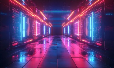 Fototapeta premium futuristic corridor with neon lights.