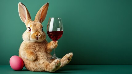 Hipster Easter Bunny Sipping Wine: A Quirky Spring Celebration. Perfect for Easter cards, invitations, blogs, websites, and social media posts. This  