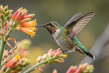 Fototapeta premium Ruby-Throated Hummingbird Feeding A Hummingbird's Graceful Flight