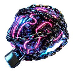Fototapeta premium A brain with chains around it and a lock on it
