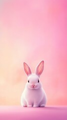 Obraz premium Vertical Fairytale Banner Background Featuring Sweet Bunny Character in Cherry Blossom Rain with Soft Focus and Romantic Spring Colors