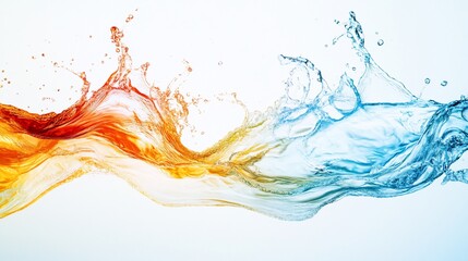 Abstract water splash with contrasting blue and orange colors on white background