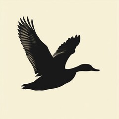 Obraz premium Silhouette of a Flying Duck against a Neutral Background Bird in Motion Wildlife in Flight Artwork