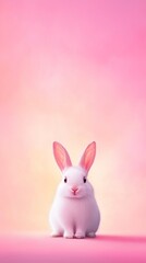 Obraz premium Vertical Artistic Banner Background with Adorable Bunny in Sakura Blossom Environment, Pastel Pink Color Palette and Calm Zen Feeling