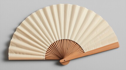 The image is of a wooden fan with a curved handle. the fan is made of light-colored wood and has a scalloped edge.