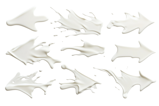 Abstract white milk arrows set isolated on transparent background