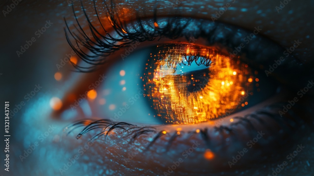 Poster An intricate depiction of an eye that symbolizes the fusion of quantum computing and artificial intelligence, highlighting concepts like qubits and neural networks.