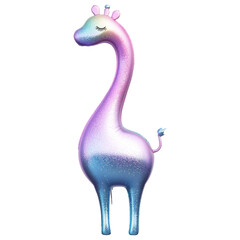 colorful, glittery balloon animal shaped like giraffe with playful expression