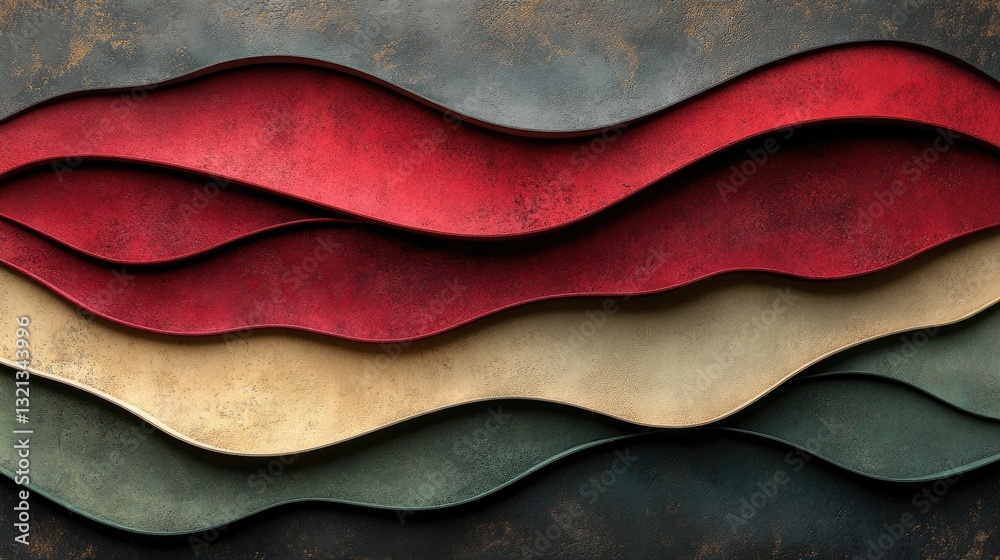 Aufkleber abstract wavy red, beige, green layers; textured background; design element