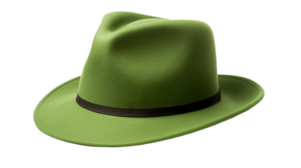 A vibrant green top hat isolated on white or transparent background PNG.