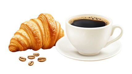 A croissant and coffee cup on a white plate