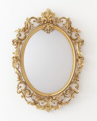 Ornate gold oval frame on white.