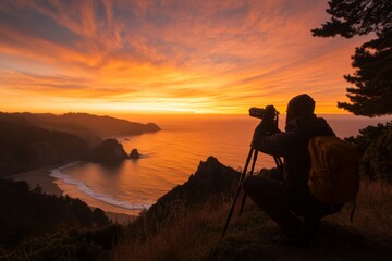 Capturing a stunning sunset over the ocean at a coastal viewpoint while exploring nature