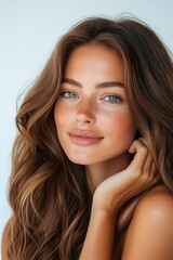 Obraz premium A woman with long brown hair and a bright smile