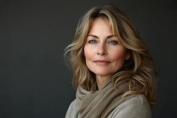 Fototapeta premium A woman with long brown hair and a scarf around her neck