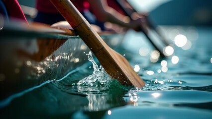 Close-Up of a Rowing Paddle Splashing Water