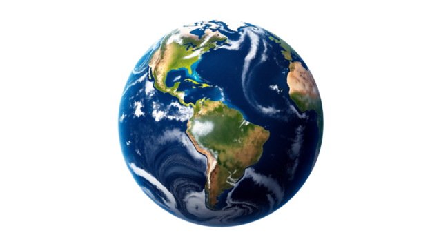 Realistic Earth from Space, Isolated on Transparent Background for Educational and Creative Use