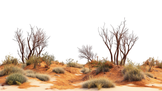 Desert with desert plants isolated on white background