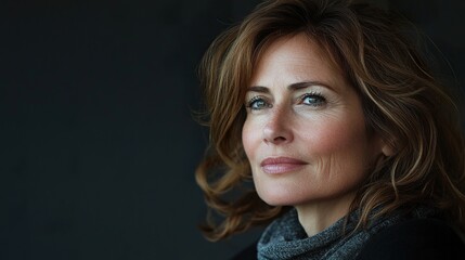 Fototapeta premium A woman with a long brown hair and a dark blue scarf