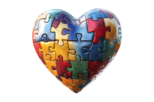 Autism heart Isolated on White and Transparent Background PNG Image.