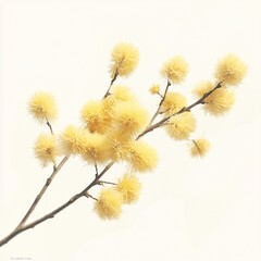 Obraz premium Delicate Pale Yellow Fluffy Flower Branch Spring Blossom Botanical Beauty