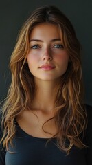 Naklejka premium A woman with long brown hair and a pretty smile