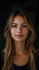 Obraz premium A woman with long brown hair and a smile on her face