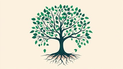 Obraz premium International Day of Forests. Green Tree with Exposed Roots Illustration