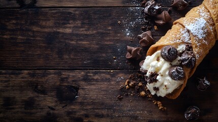 Delicious Homemade Cannoli on Rustic Wood