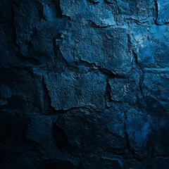 Fototapeta premium A dark blue textured brick wall with rough uneven stone patterns illuminated by subtle lighting emphasizing depth and ruggedness 
