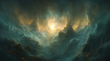Fototapeta premium Celestial Nebula Glowing Star, Cosmic Cloudscape, Space Background, Sci-Fi Art