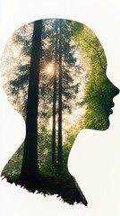 International Day of Forests. Woman Silhouette with Forest Double Exposure