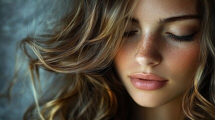 Naklejka premium A woman with long brown hair and a red nose