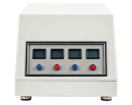 Digital laboratory device with multiple screens and buttons on a transparent background