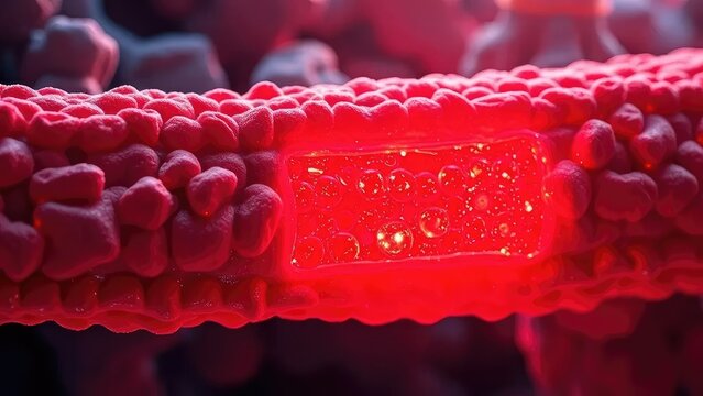 Cellular membrane with red-colored ion channel, membrane receptors, CFTR