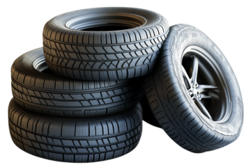 Stack of Used Car Tires for Automotive Isolated on Transparent Background