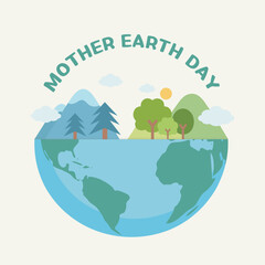 Earth Day Illustration with Half the Earth and nature