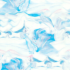 Seamless pattern of blue and pink marble abstract painting, original hand drawn, impressionism style, color texture.
